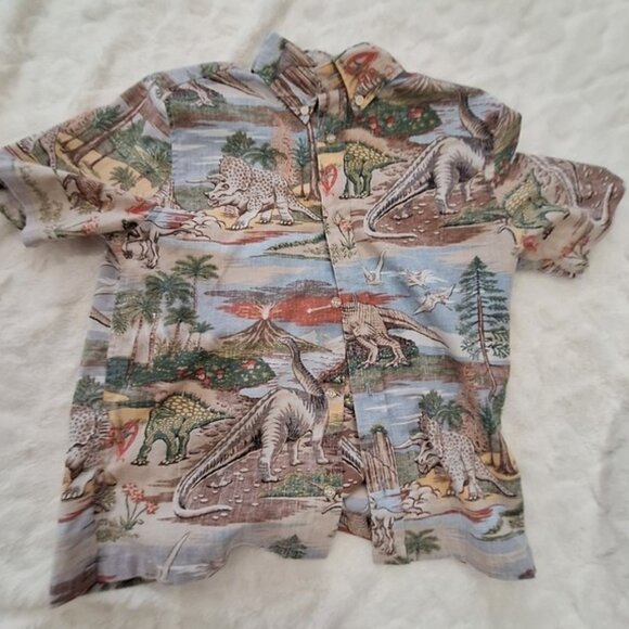 Reyn Spooner dinosaur print button down shirt boys sz large - Picture 1 of 3
